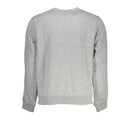 Back view of Calvin Klein Gray Polyester Men Sweater showcasing long sleeves and brushed crew neck design.