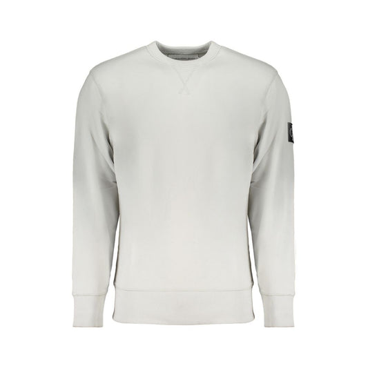 Calvin Klein Gray Cotton Men Sweater - stylish long sleeve sweatshirt with crew neck and logo, perfect for urban fashion.