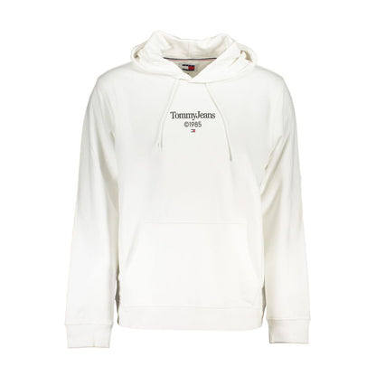 Tommy Hilfiger White Cotton Men Sweater with hood and logo, showcasing a central pocket, offering luxury and style in regular fit.