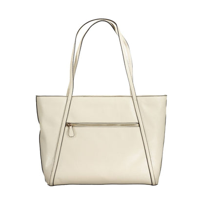 Guess Jeans Beige Polyethylene Handbag with 2 shoulder handles, external pocket, internal phone holder spaces, and zip closure.