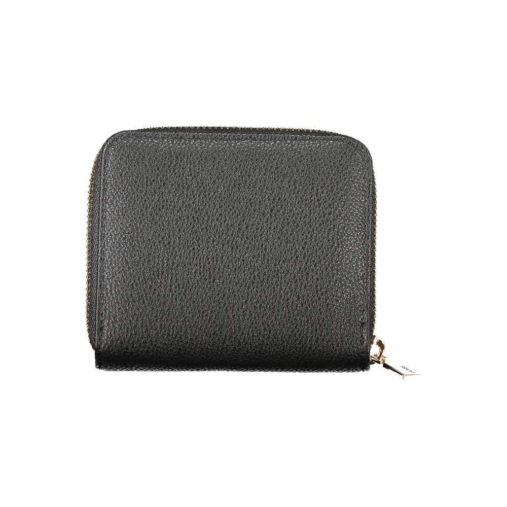Guess Jeans Black Polyethylene Wallet with coin purse, card spaces, and zip closure, featuring a stylish logo design.