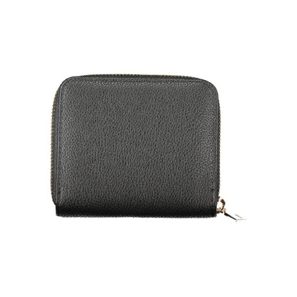 Guess Jeans Black Polyethylene Wallet with coin purse, card spaces, and zip closure, featuring a stylish logo design.