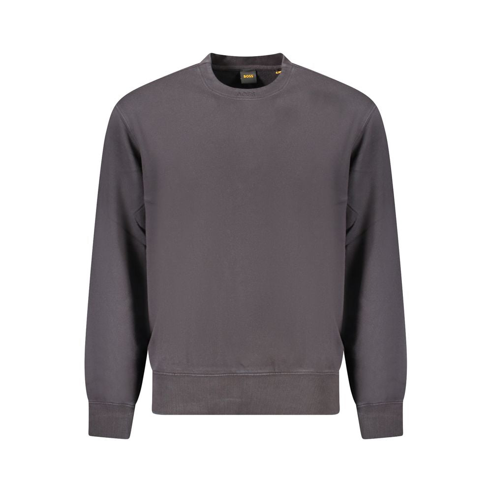 Hugo Boss Black Cotton Men Sweater with logo embroidery, crafted from organic cotton for casual comfort and style.