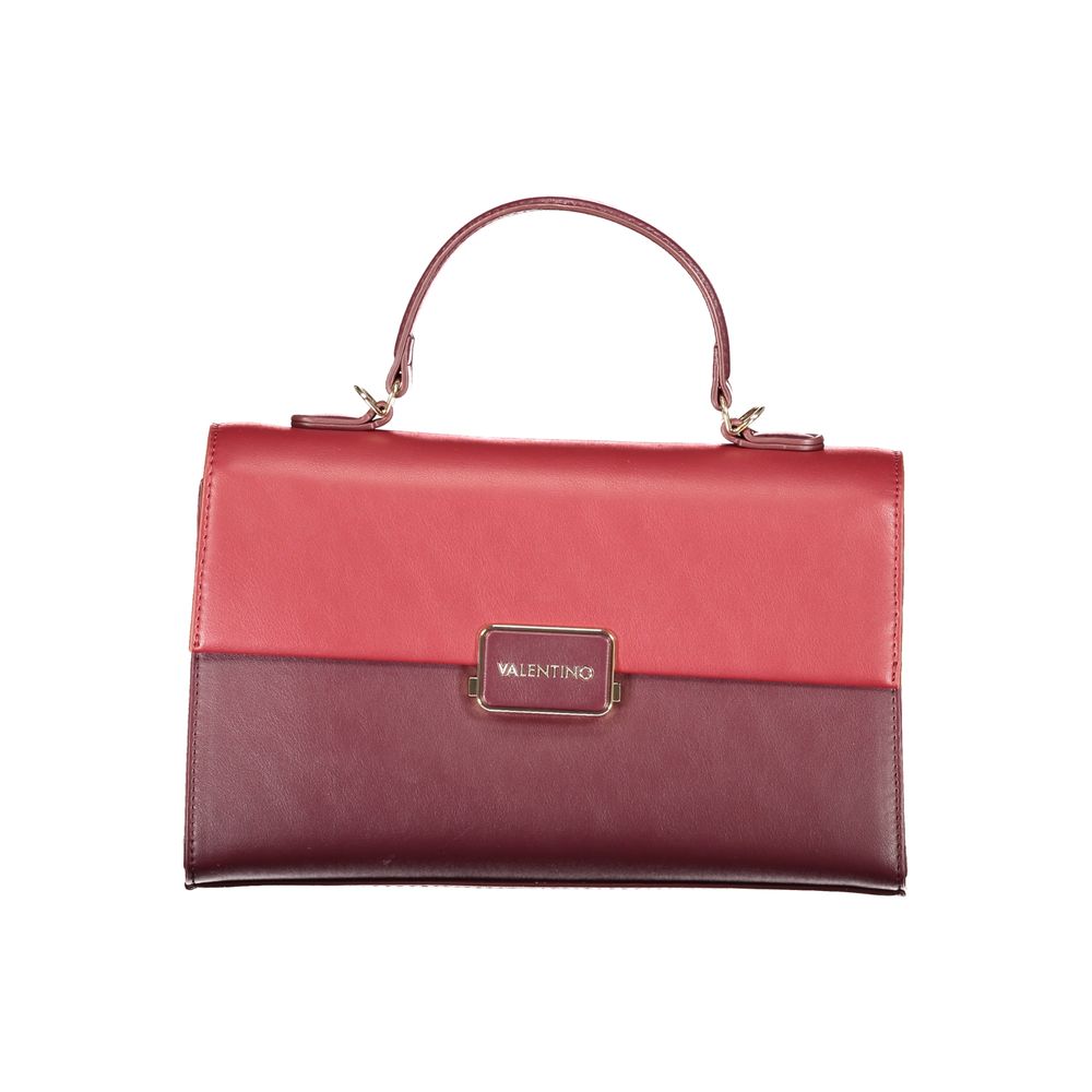 Mario Valentino Red Polyethylene Handbag with adjustable strap, compartments, logo detail, and snap closure. Stylish and functional design.