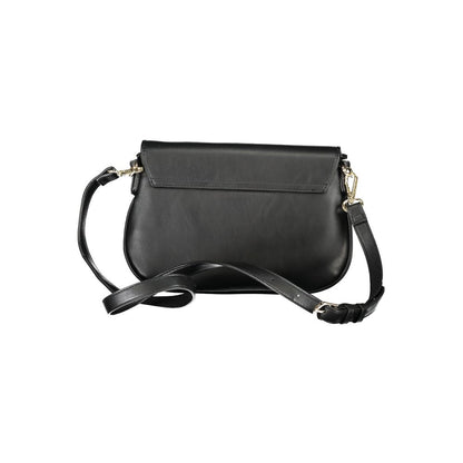 Mario Valentino Black Polyethylene Handbag with adjustable and removable shoulder strap, featuring two internal pockets and zip closure.