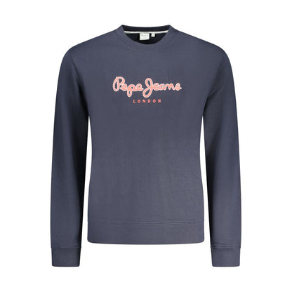Pepe Jeans Blue Cotton Men Sweater with logo and crew neck, showcasing casual sophistication and comfort in long sleeves.