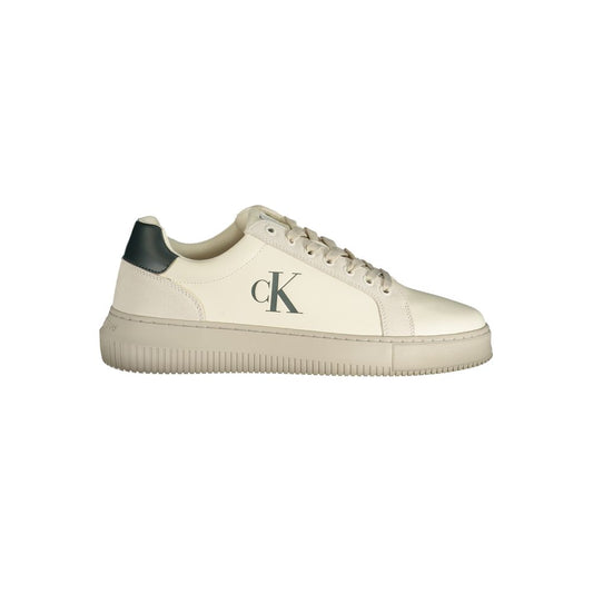 Calvin Klein White Polyester Sneaker with laces, print, contrasting details, logo, made with 50% recycled thermoplastic rubber