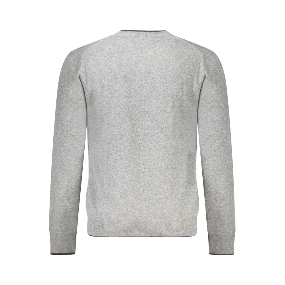 Back view of North Sails Gray Cashmere Sweater with long sleeves, crew neck, and logo embroidery featuring contrasting details.