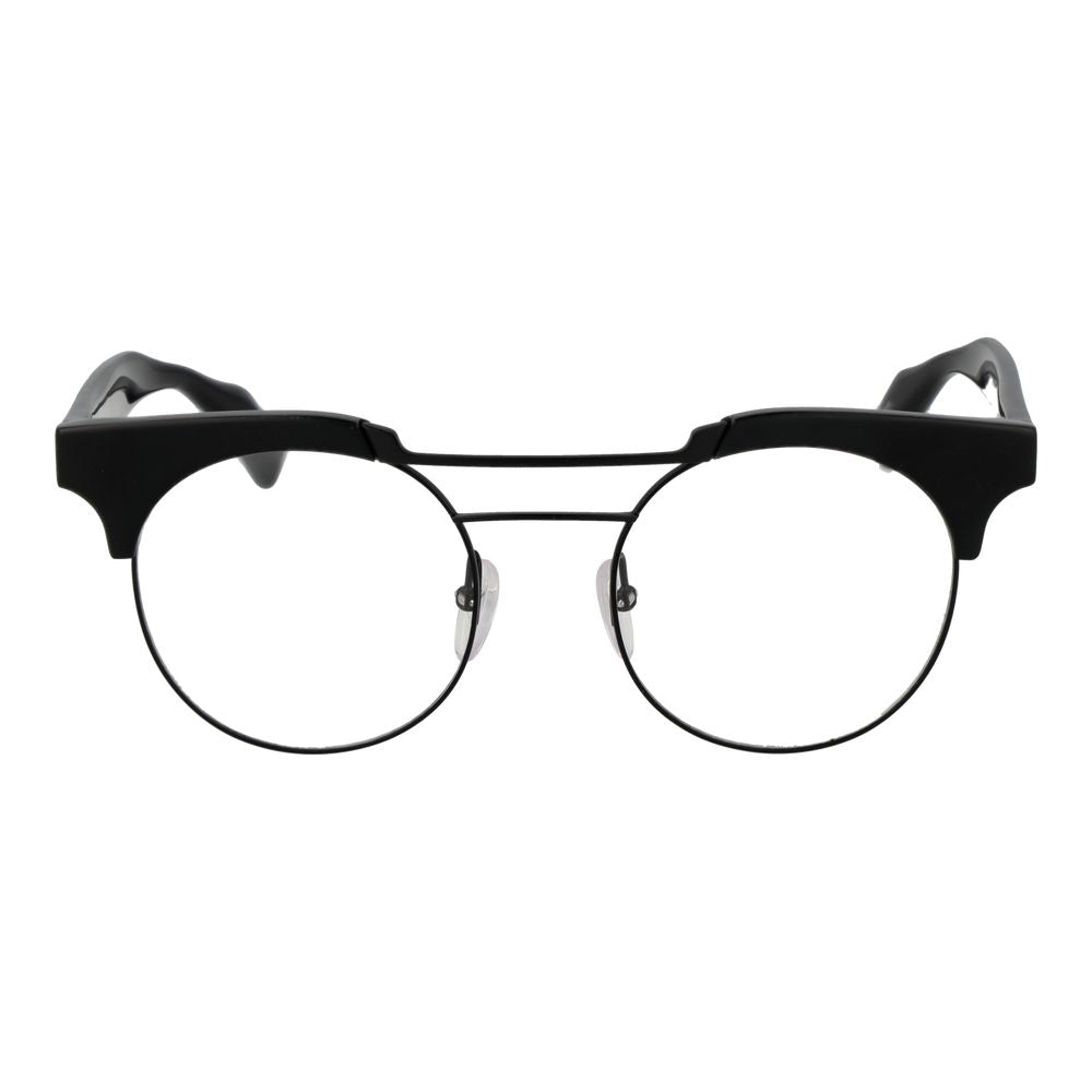 Yohji Yamamoto Black Women Glasses Frame, full-rim round black plastic frame with demo lenses.