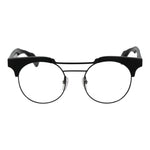 Yohji Yamamoto Black Women Glasses Frame, full-rim round black plastic frame with demo lenses.