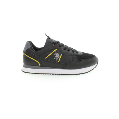 U.S. POLO ASSN. Black Polyester Sneaker with laces and contrasting yellow details.