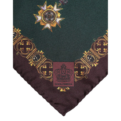 Dolce & Gabbana Green Medals Silk Square Foulard Scarf