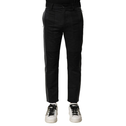 Dolce & Gabbana Black Gray Cotton Tapered Men Pants