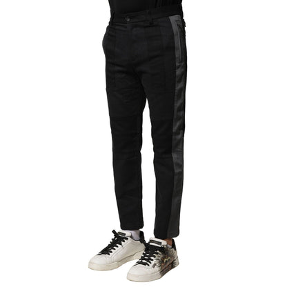 Dolce & Gabbana Black Gray Cotton Tapered Men Pants