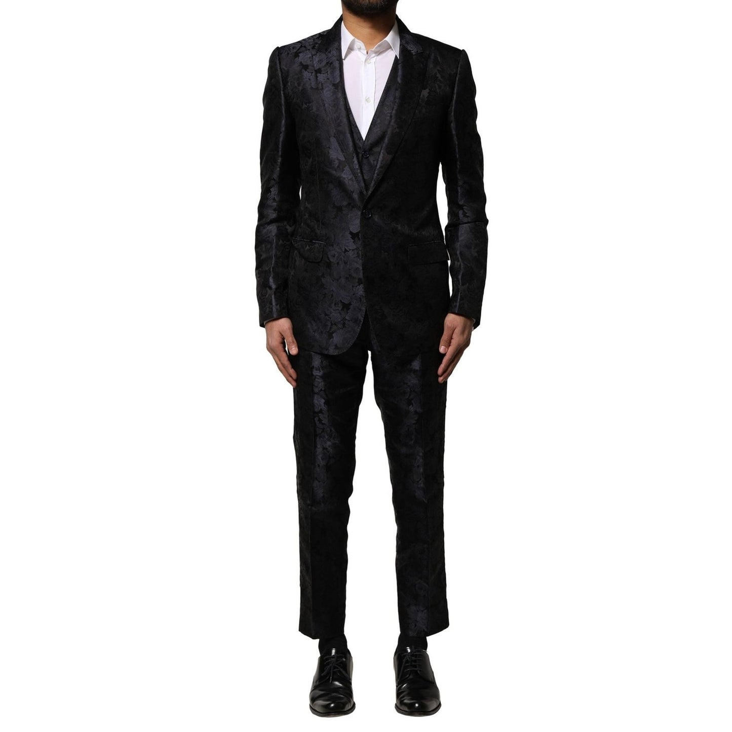 Dolce & Gabbana Black Jacquard 3 Piece Single Breasted Suit KOS2351-46
