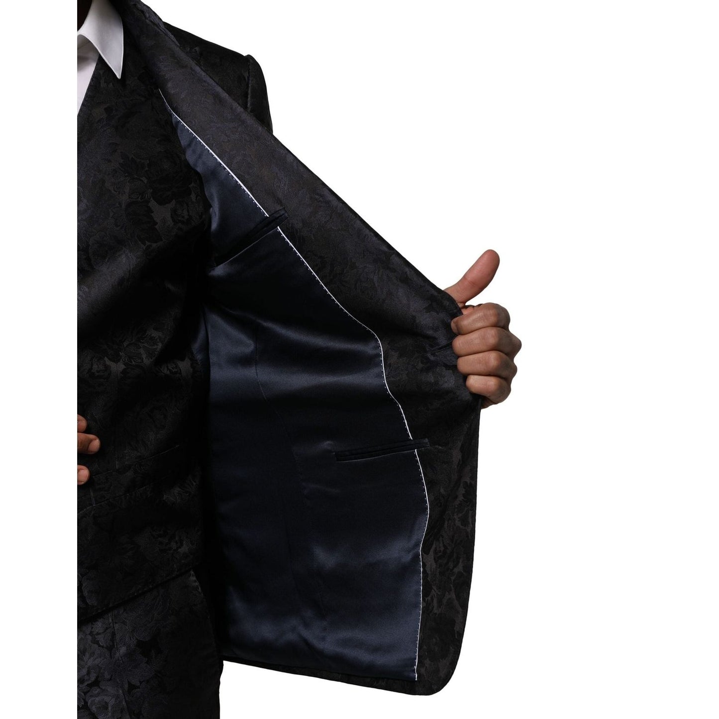 Dolce & Gabbana Black Jacquard 3 Piece Single Breasted Suit KOS2351-46