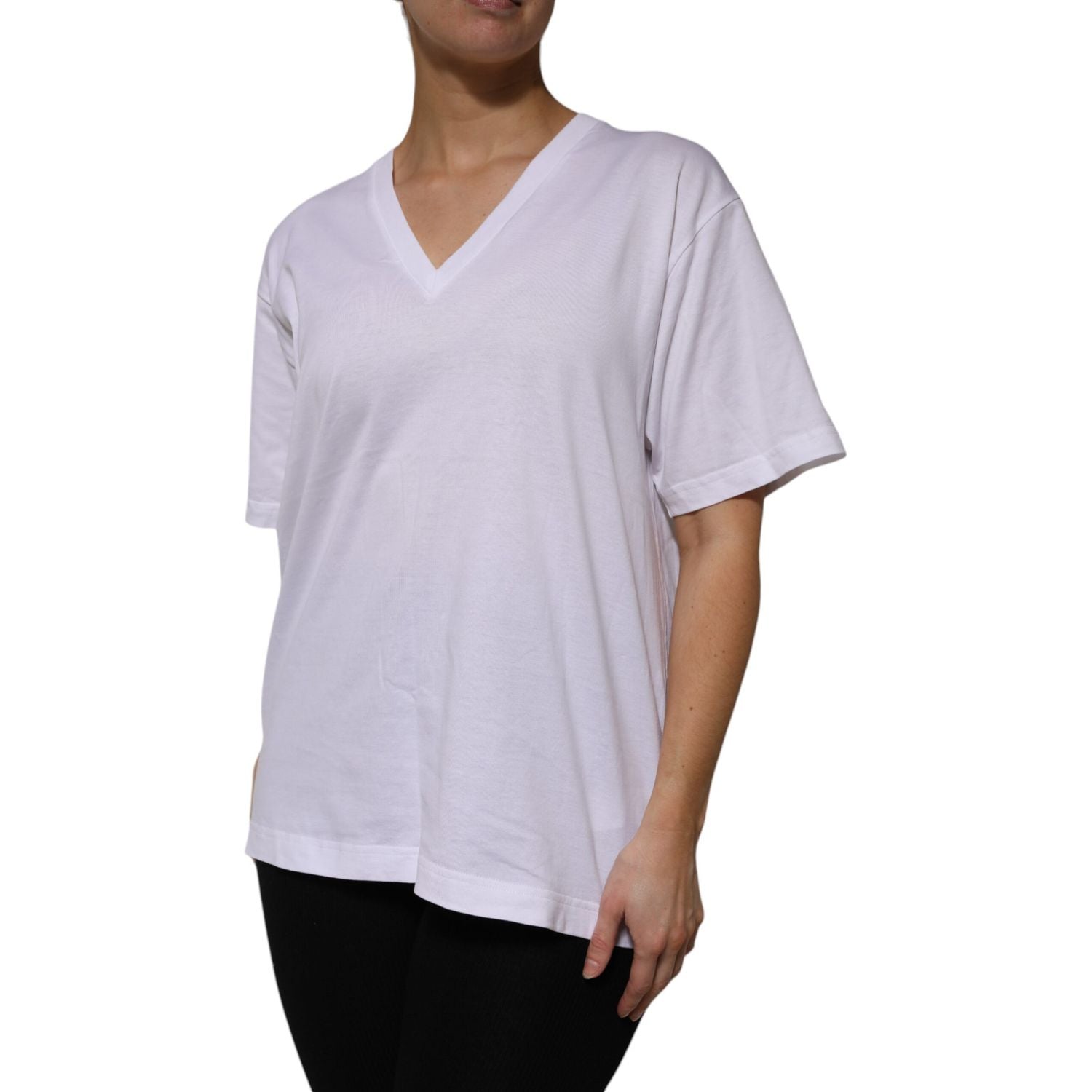 Dolce & Gabbana White Cotton Short Sleeves V-neck T-shirt