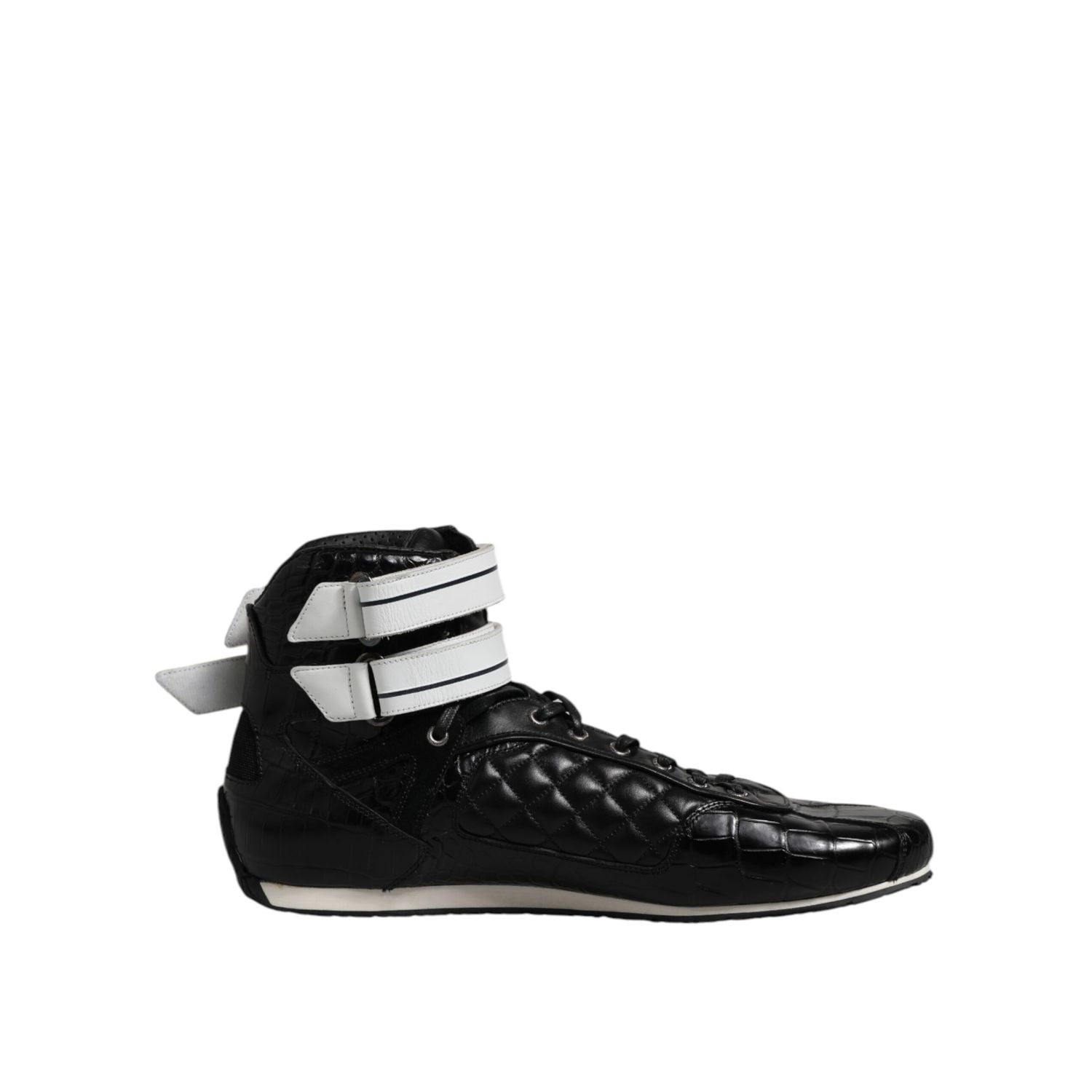 Dolce & Gabbana Black Quilted Leather Lace Up Sneakers Shoes