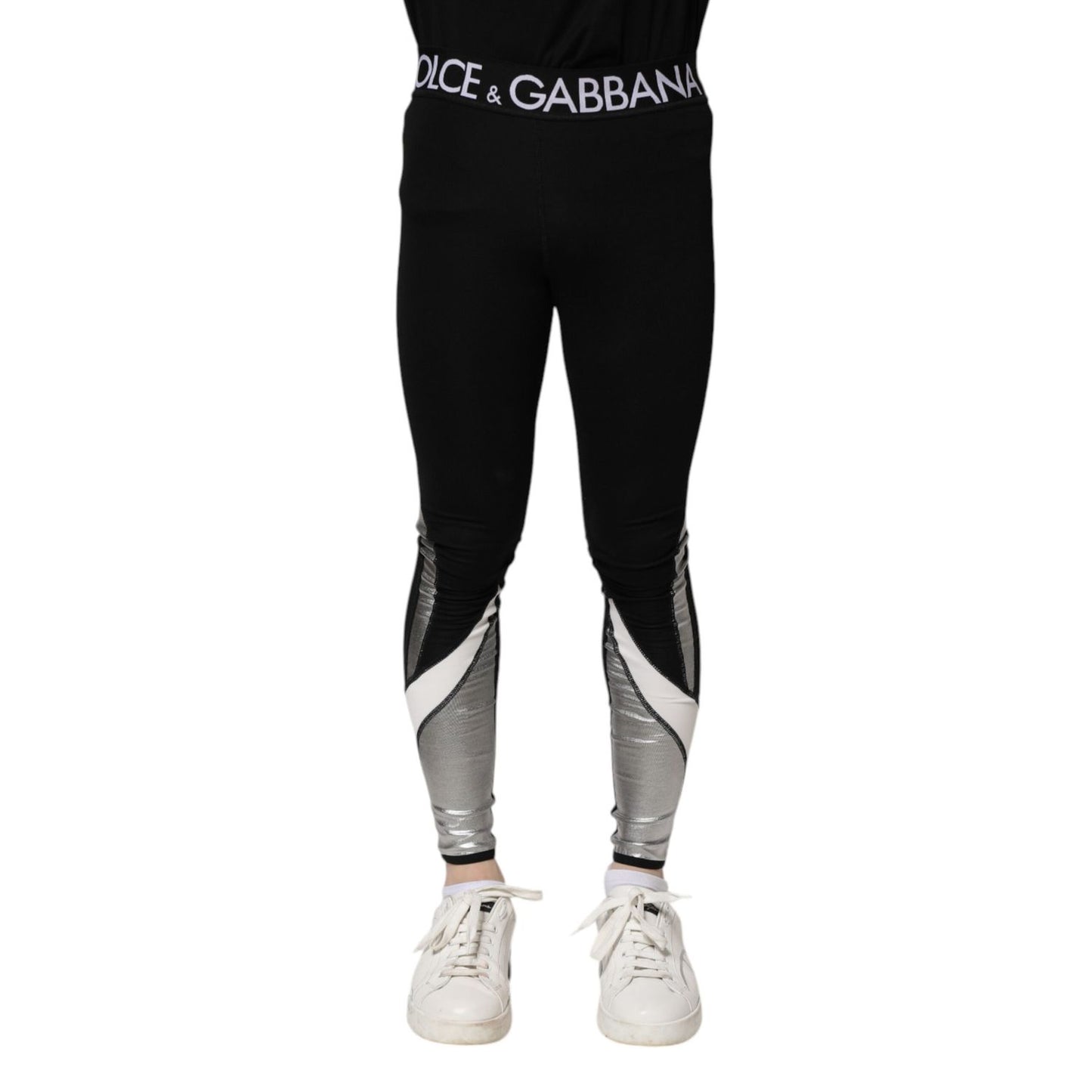 Dolce & Gabbana Black Silver Nylon Skinny Men Leggings Pants
