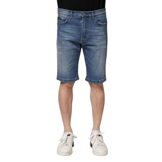 Dolce & Gabbana Blue Cotton Stretch Men Denim Bermuda Shorts