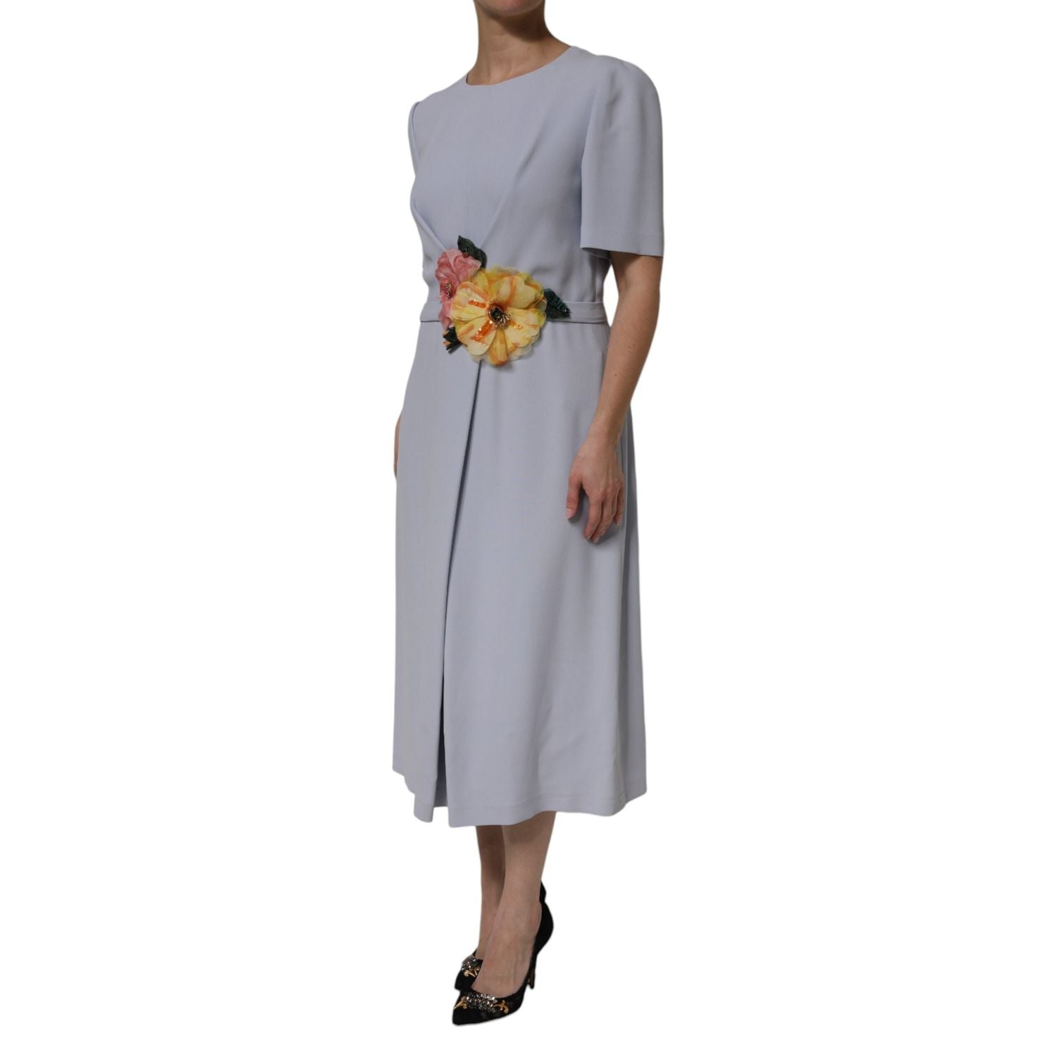 Dolce & Gabbana Gray Viscose ShortSleeve Sheath Midi Dress