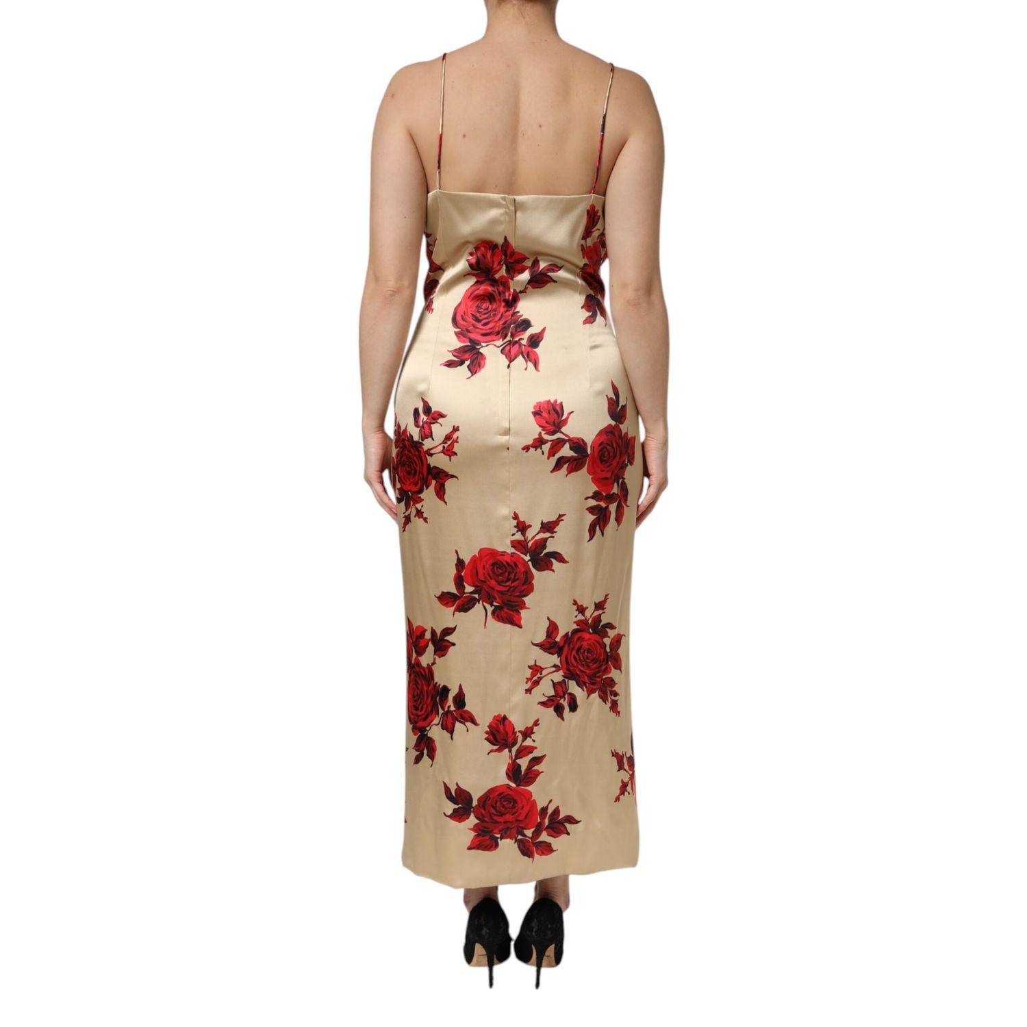 Dolce & Gabbana Beige Floral Spaghetti Strap Sheath Dress