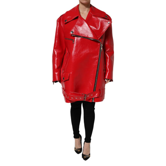 Dolce & Gabbana Red Lambskin Full Zipper Jacket JKT41465