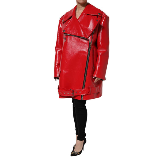 Dolce & Gabbana Red Lambskin Full Zipper Jacket JKT41465