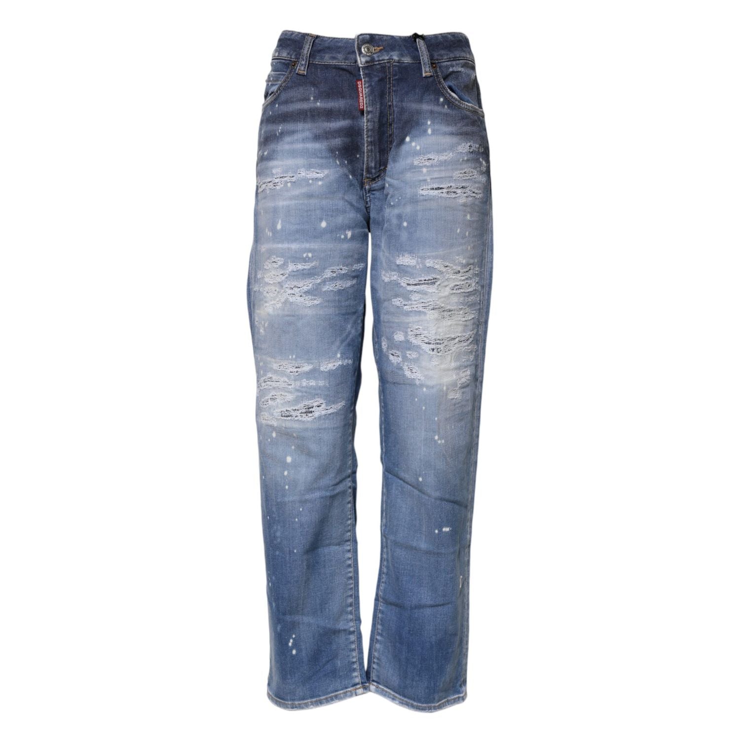 Dsquared² Blue Tattered Cotton Mid Waist Straight Denim Jeans
