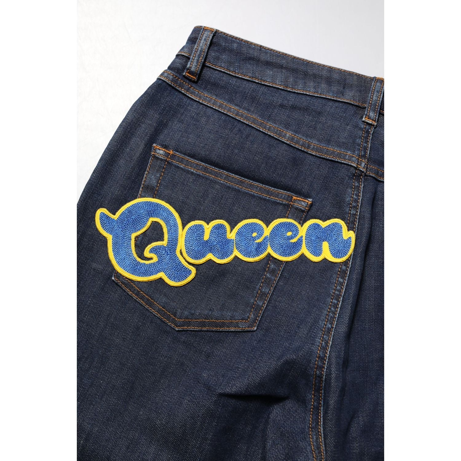 Dolce & Gabbana Blue Queen Patch AUDREY Mid Waist Denim Jeans