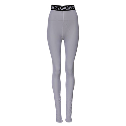 Dolce & Gabbana Gray Nylon DG Logo Mid Waisted Leggings Pants