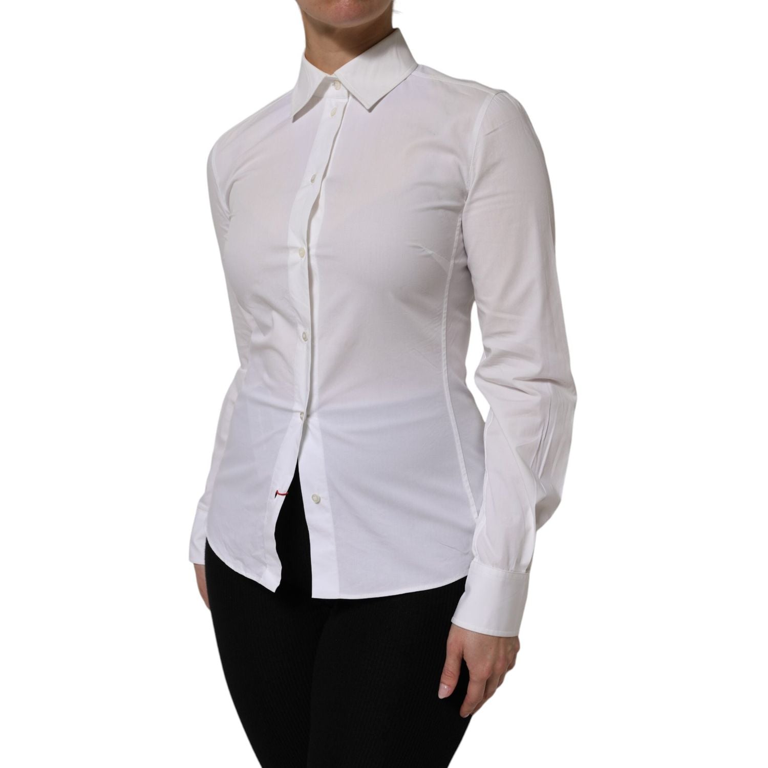 Dolce & Gabbana White Cotton Collared Long Sleeves Top Shirt