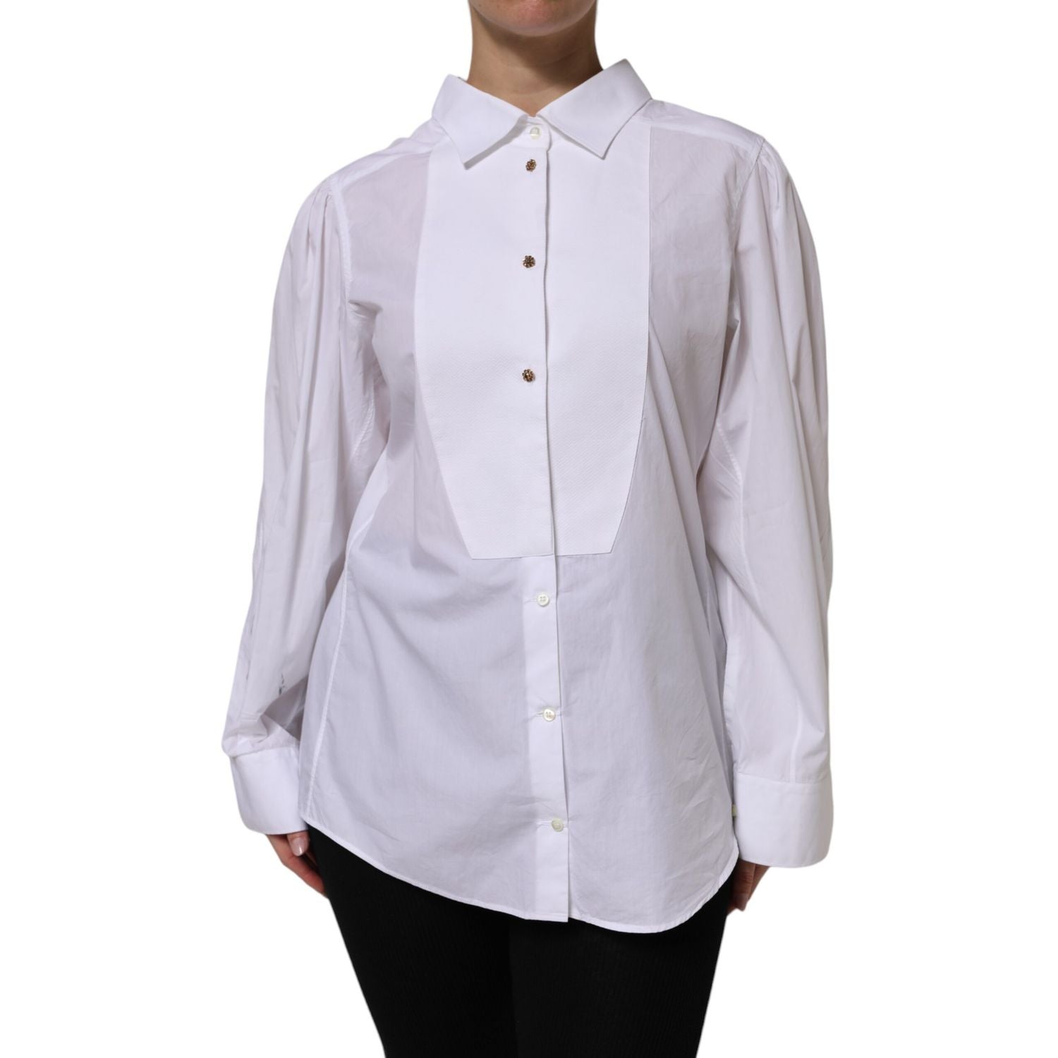 Dolce & Gabbana White Cotton Long Sleeves Formal Top Shirt