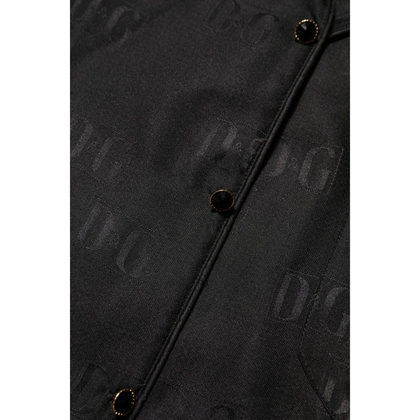 Dolce & Gabbana Black Silk DG Embroidery Long Sleeves Top