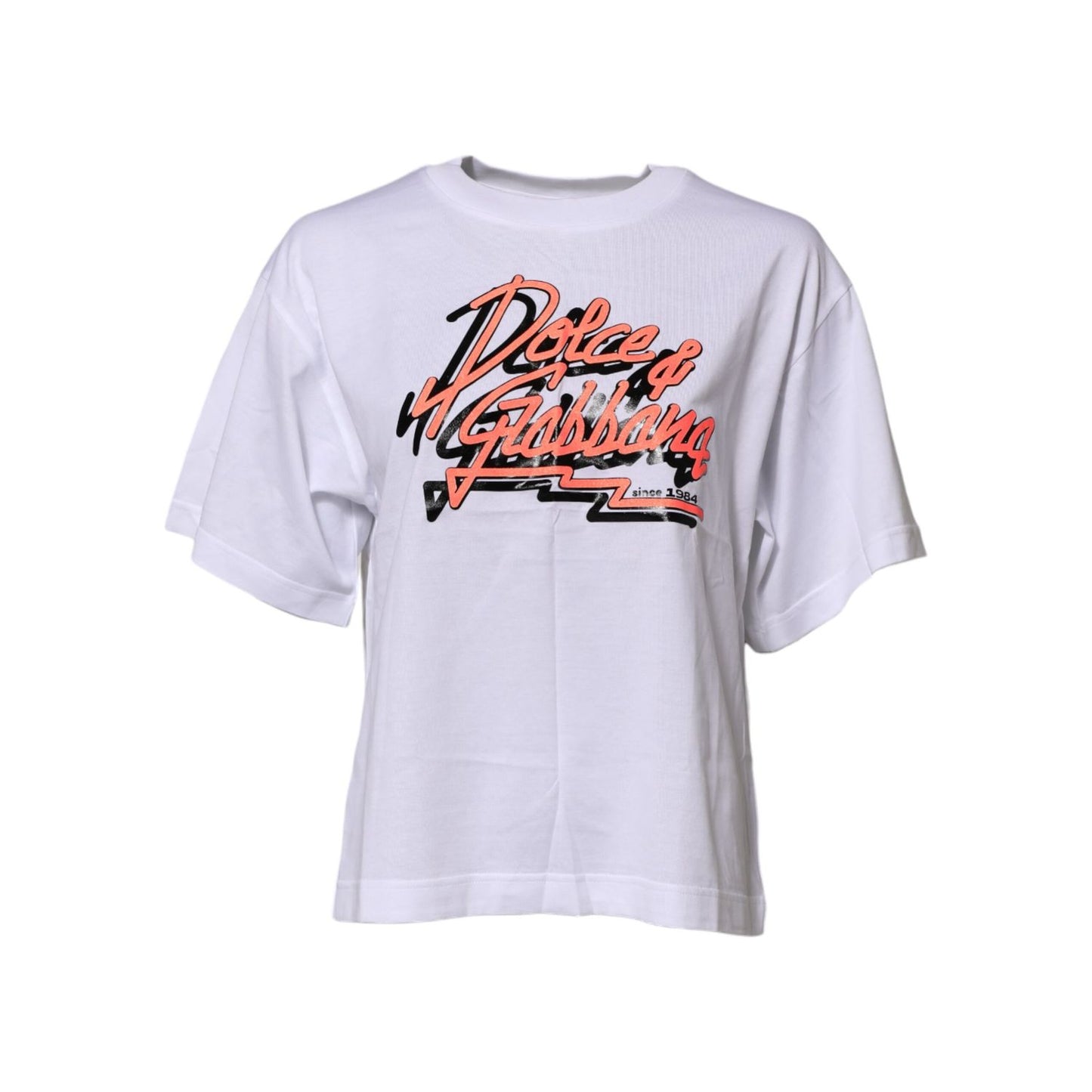 Dolce & Gabbana White Cotton Graphic Print Crew Neck T-shirt