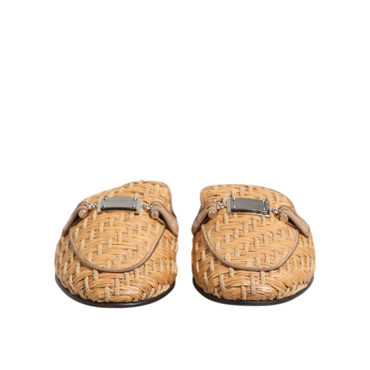 Dolce & Gabbana Beige Rattan Flat Mule Men Sandals Shoes MV7495-44