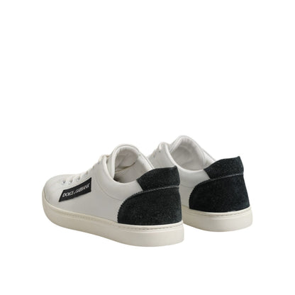 Dolce & Gabbana White Black Leather Lace Up Men Sneakers Shoes