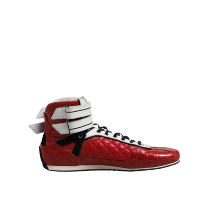 Dolce & Gabbana Red Quilted Leather Lace Up Sneakers Shoes