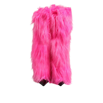 Dolce & Gabbana Pink Faux Fur Leather High Heels Boots Shoes