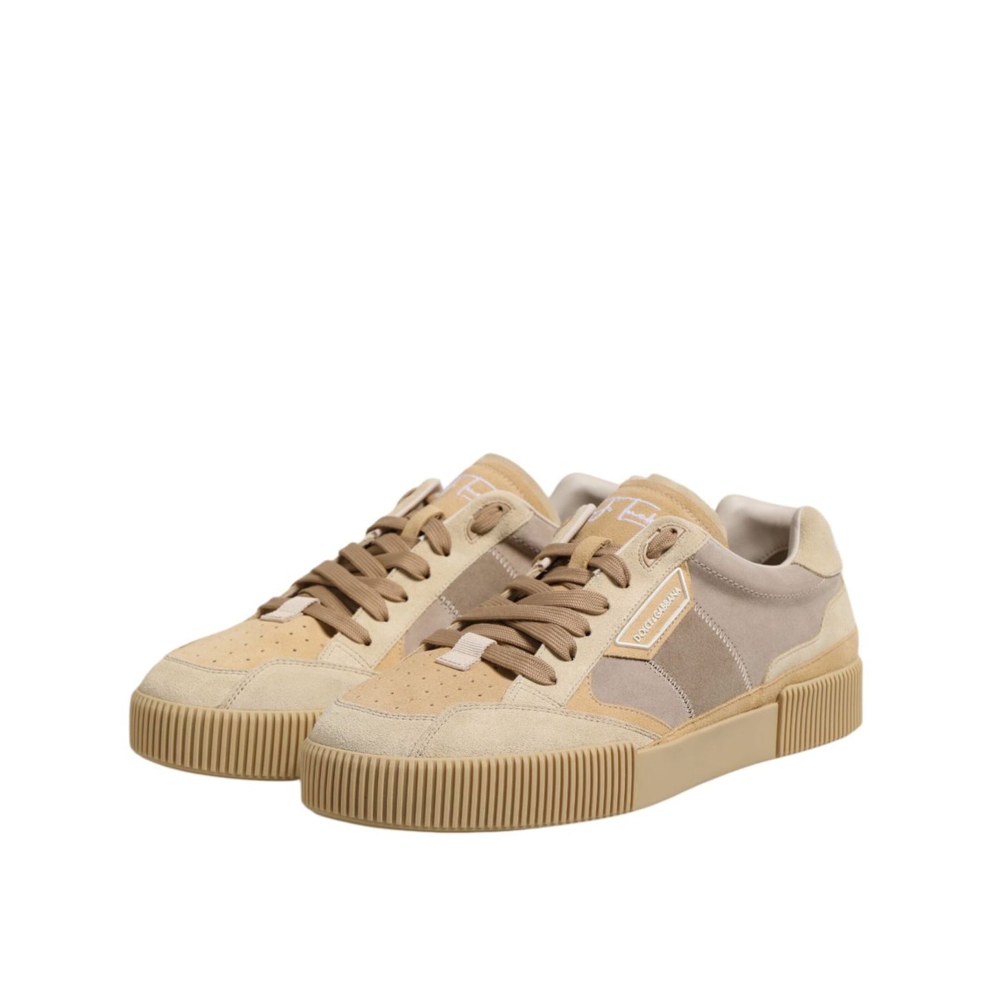 Dolce & Gabbana Beige Leather Low Top Lace Up Sneakers Shoes MV7506-46