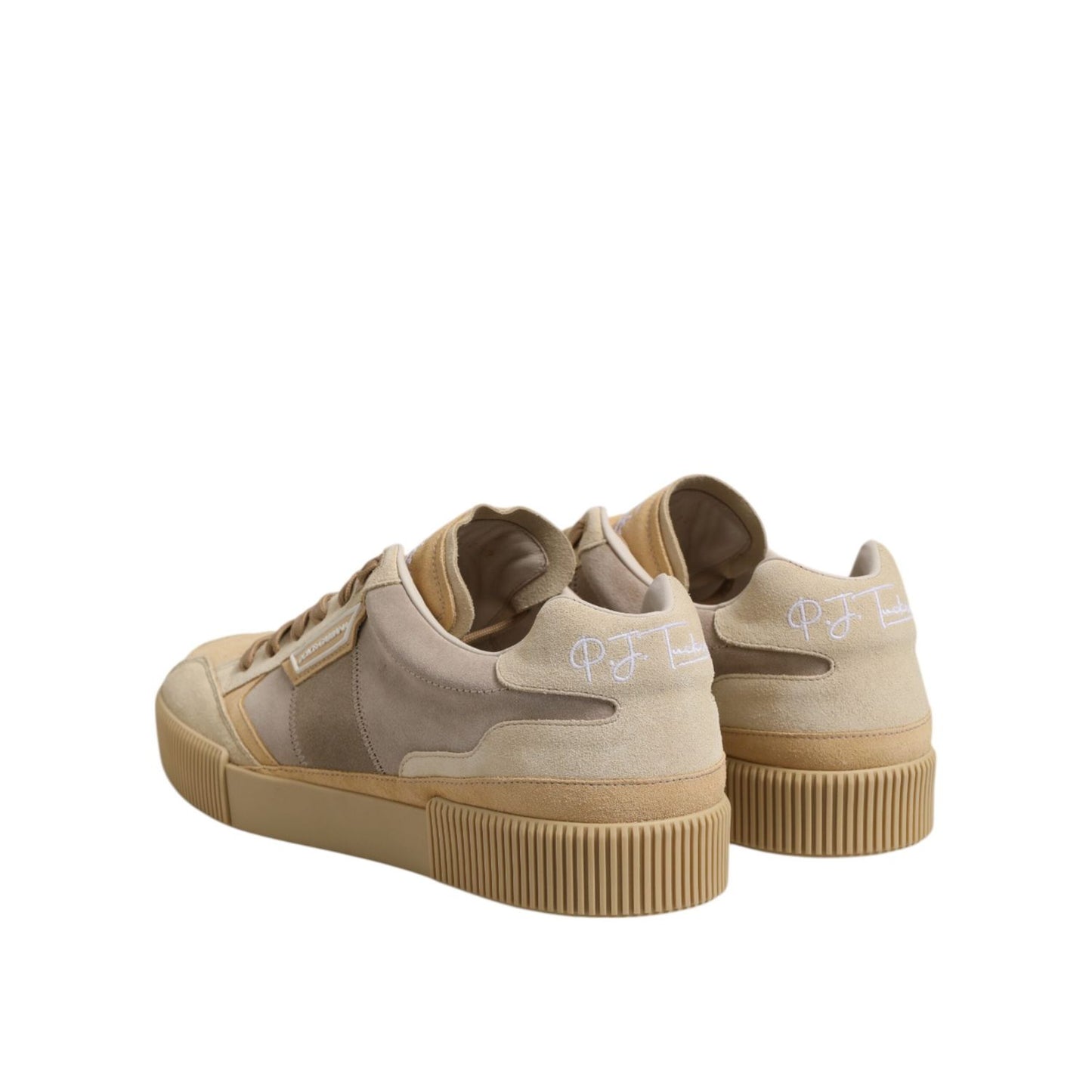 Dolce & Gabbana Beige Leather Low Top Lace Up Sneakers Shoes MV7506-46