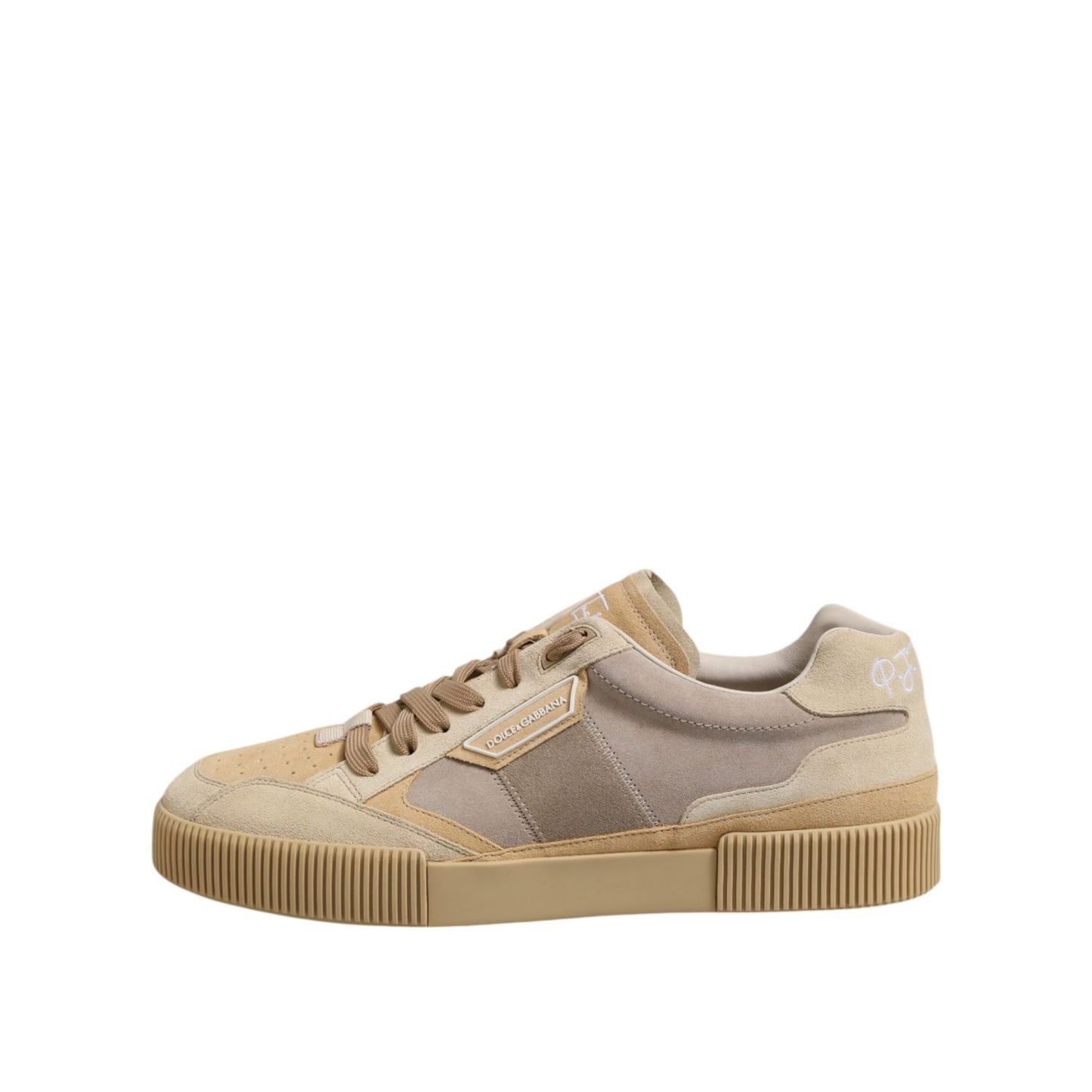 Dolce & Gabbana Beige Leather Low Top Lace Up Sneakers Shoes MV7506-46
