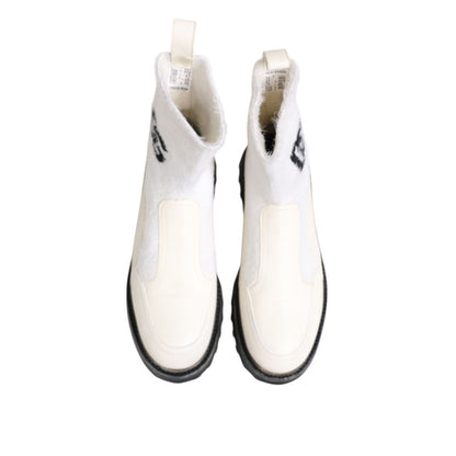 Dolce & Gabbana White Beige DG Logo Mid Calf Boots Shoes