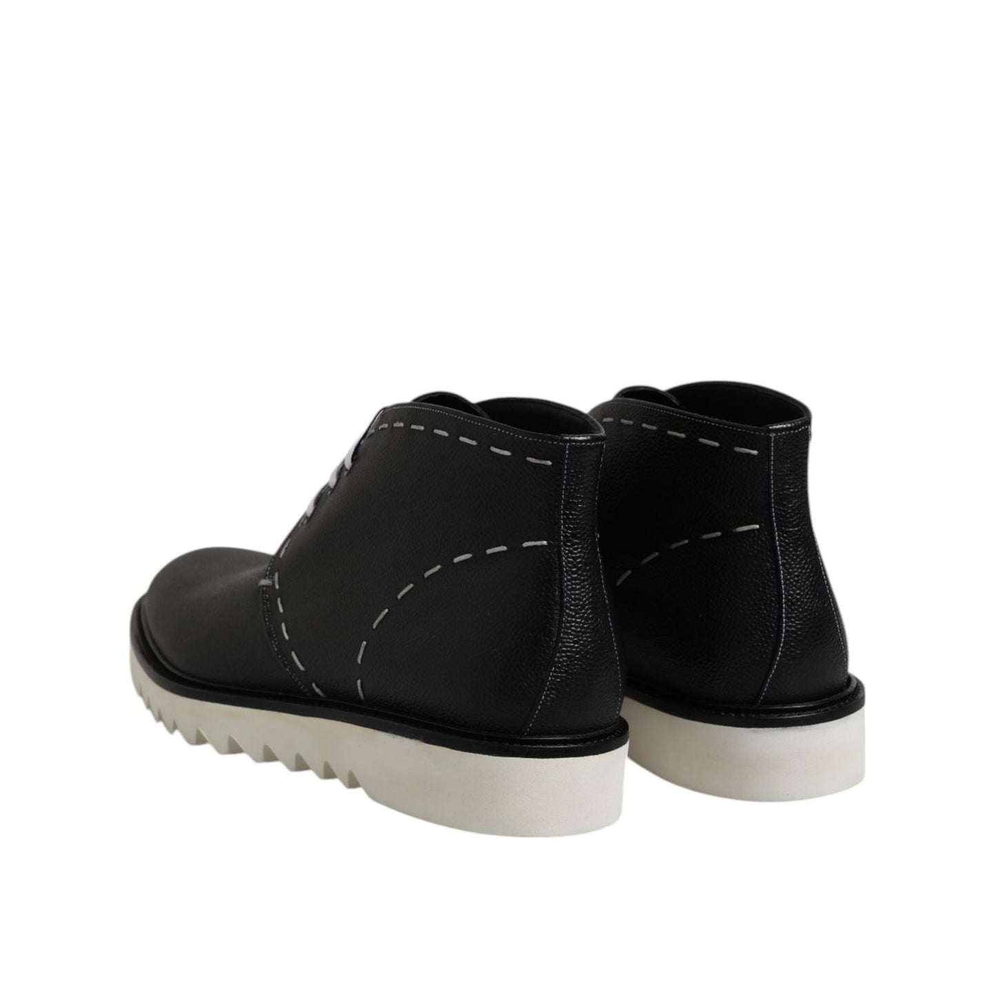 Dolce & Gabbana Black White Leather Ankle Boots Shoes