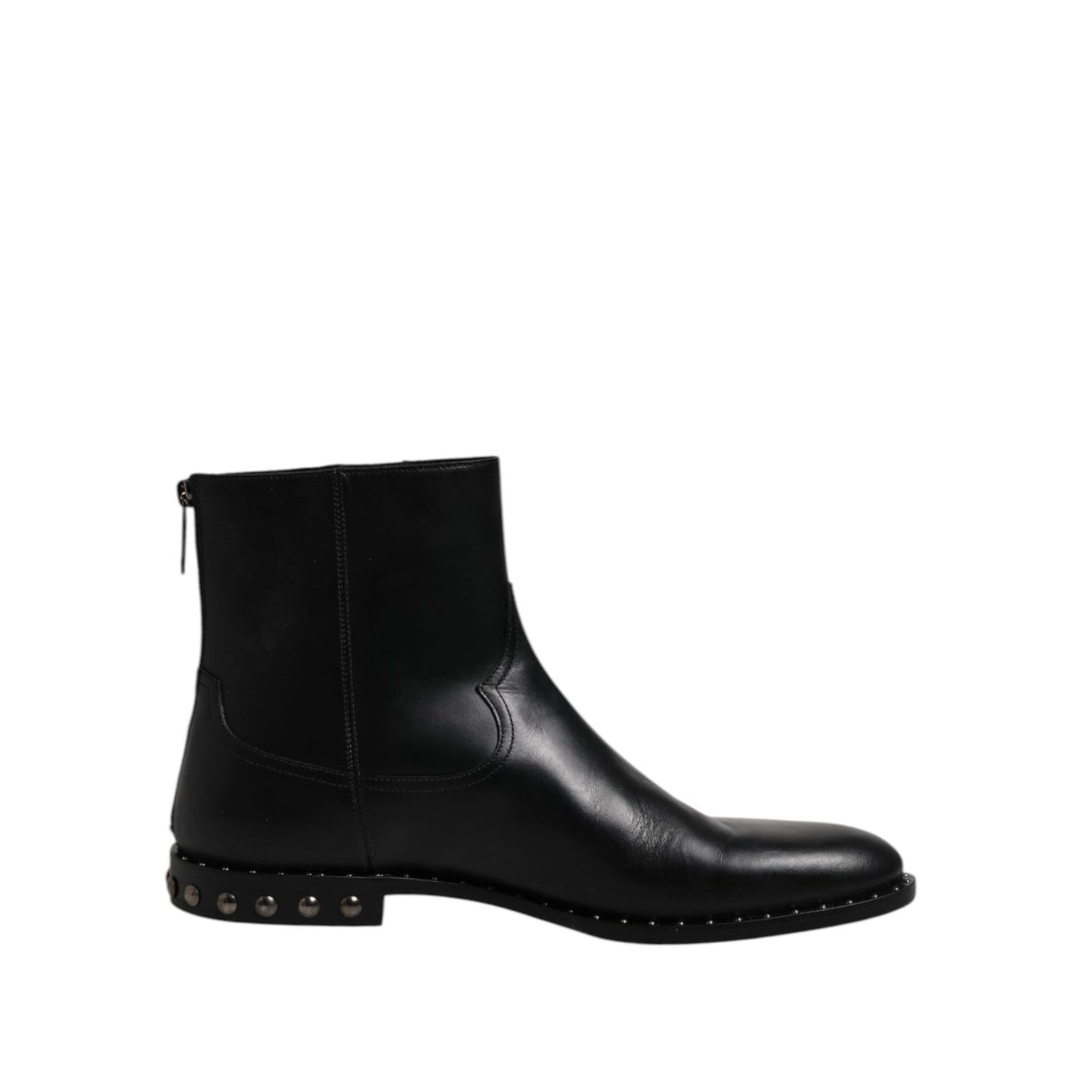 Dolce & Gabbana Black Leather Logo Ankle Boots Studded Shoes