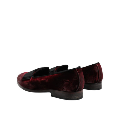 Dolce & Gabbana Red Velvet Men Slip On Loafers Dress Shoes