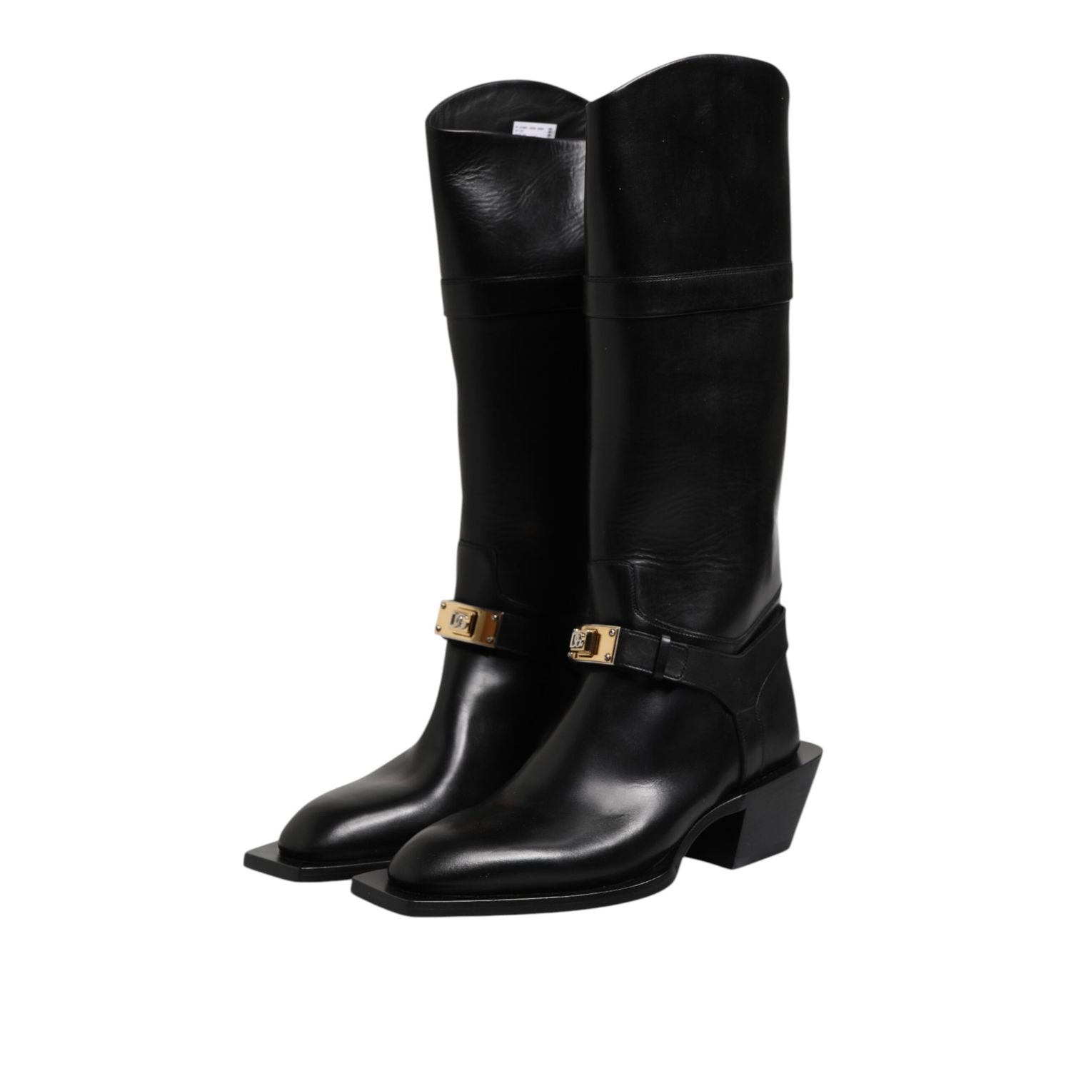 Dolce & Gabbana Black Leather High Boots Flats Shoes