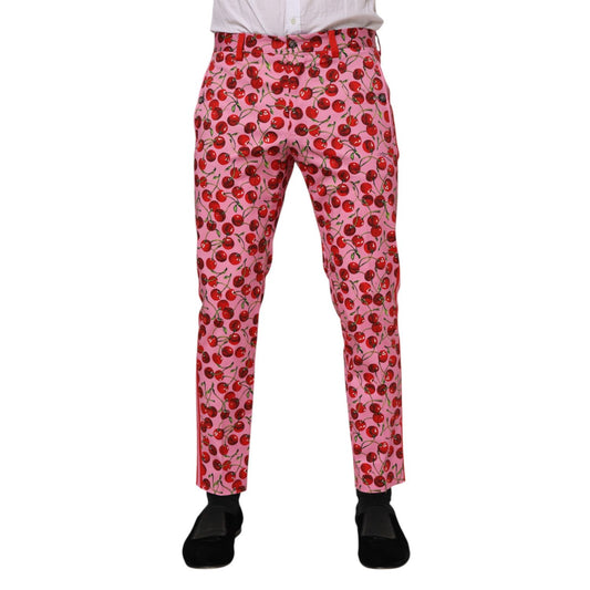 Dolce & Gabbana Pink Cherry Print Cotton Dress Pants