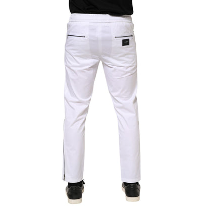 Dolce & Gabbana White Cotton Stretch Logo Men Jogger Pants
