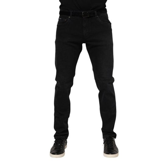 Dolce & Gabbana Black Cotton Logo Plaque Denim Jeans